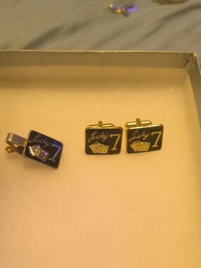 Weston Wear Black and Gold Lucky 7 Cufflinks with Tie Clip J.J. Weston.